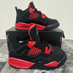 🔥Nike Air Jordan 4 Retro 'Red Thunder' Toddler Sneakers BQ7670-016 - SZ 9 C